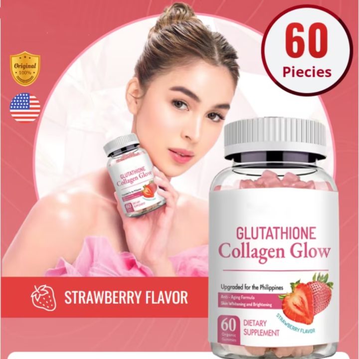 60 GUMMIES GLOW Glutathione Collagen Gummies Anti-Aging Whitening Skin ...