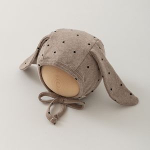 CHARRISSA Cute Baby Fetal Cap Polka Dot Cartoon Newborn Rabbit Ear Beanie Hat Korean Tie Strap Infant Bonnet Hat Photography Props