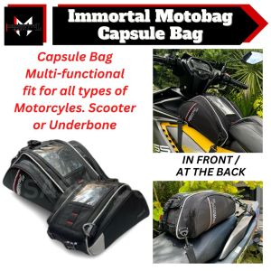Tail Bag/ Capsule Bag by IMMortal Motobag | fit for all motorcycle with cellphone slot | multi function with rain cover