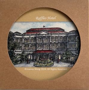 Uniquely Singapore Ceramic Coaster - Raffles Hotel by local artist Joanna Wong