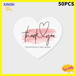 XINGK 50ชิ้น5สไตล์สีชมพูรูปหัวใจแท็กขอบคุณกล่องของขวัญปิดผนึกอุปกรณ์ปาร์ตี้