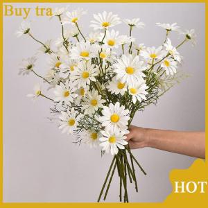 [Buytra] ดอกเดซี่ประดิษฐ์สีขาว52ซม. ช่อดอกไม้ปลอมดอกคาโมไมล์สีขาว5หัวแบบทำมือสำหรับงานปาร์ตี้และสวนในบ้านของตกแต่งงานแต่งงาน