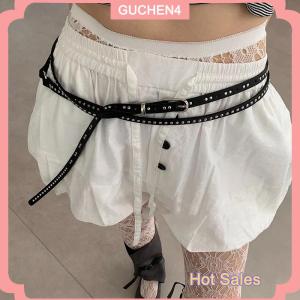 GUCHEN4🎀 Y2k Punk đinh tán da đôi mỏng vành đai phụ nữ người đàn ông PU đen trắng eo Dây đeo hợp thời trang dây thắt lưng jeans váy trang trí
