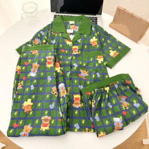 Plus Size Pajamas for Women Cartoon Cute Lapel 3 Piece Pajamas Set 2025 New Summer Pajamas