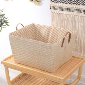 NEXASHOP Straw Foldable Storage Box Rattan Frame with Handle Clothes Organizer Box High Quality Large Capacity Clothes Basket Bathroom