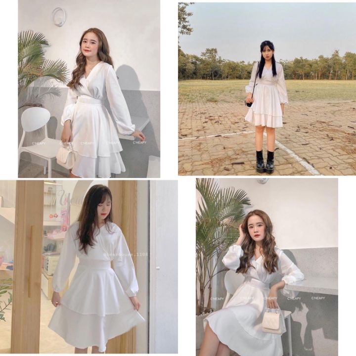Váy trắng dài phối tay lông LAM KHUÊ – Hizu Dress Up