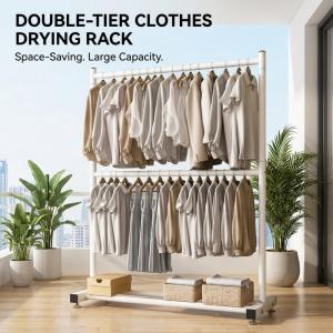 Double-Pole Clothes Hanging Rack Steel Pipe Clothes Rack Drying Clothing Stand Coat Hanger Laundry Rack