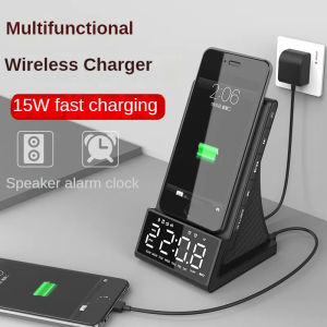 4 In 1 Smart Alarm Clock Bluetooth Speaker Multifunction Radio LED Dual Alarm Clock Timer With Qi Wireless Charging Function