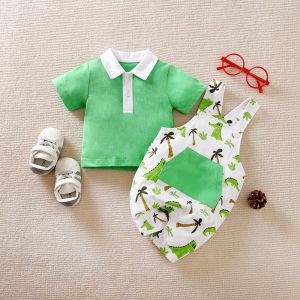 Baby Clothes Sets For Baby Boys Girls Cotton Short Sleeves White Tops and Animal Cartoon Overalls Sets