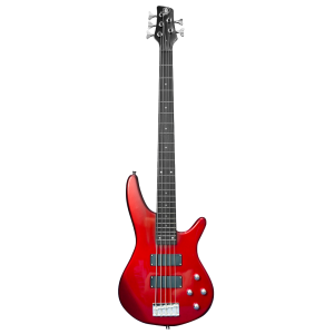 BLW 5 String 24 fret Humbucker Bass Guitar - Sunburst and Metallic Red