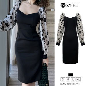 ZYHT eravogue đầm tay dài phồng váy ôm công sở đầm đen sang chảnh dự tiệc 30011