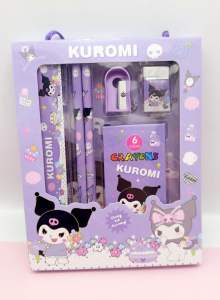 Purple Pink Sanrio Stationery Set For Kids Gift with Gift Box Student Cute Cartoon kuromi School Supplies Childrens Pencils Stationery Set Childrens Learning Student Gift