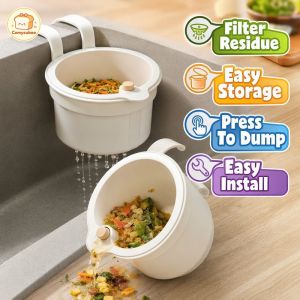 Kitchen Sink Draining Strainer Basket Multi Purpose Hanging Food Waste Catcher Push Open Drain Rack Kitchen Gadget