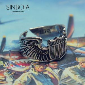 Sinboia Retro Silver Ring For Men Air Force Pilots Military Ring