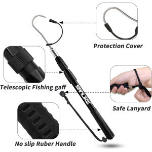 SANLIKE【READY STOCK】 Telescopic Fishing Gaff 1.2M with Sharp Fishing Hook Gaffs rubber Anti Slip Handle and Lanyard for Freshwater Saltwater Fishing