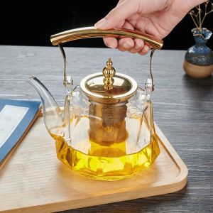 1L Glass Teapot with Removable Infuser Filterable Household Heat-resistant Glass Steamed Tea Brewed Teapot Transparent Teapot