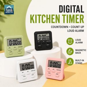 Digital Kitchen Timer Lcd Screen Loud Alarm Magnetic Back Stand Memory Function Cooking Baking Study