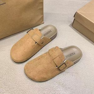 Free Shipping Plus-Size WomenS New Spring/Summer Thick-Soled Cork Half-Slipper Sandals With A Closed-Toe Design