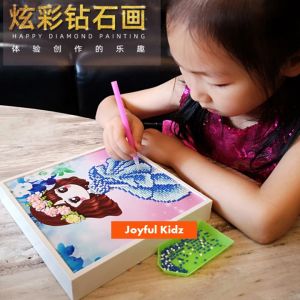 Girls Boys 5D Rhinestones Diamond Painting with Wooden Frame Full Drill Kits