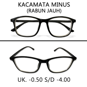 Kacamata Minus Dewasa Pria Wanita Rabun Jarak Jauh Ada Varian Ukuran -0.50 sampai -4.00 Full Frame Kotak Lebar Warna Hitam - KACA MATA MIOPI OPTIK FLASH SALE TERMURAH