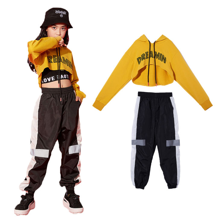 Girls Hip Hop Dance Clothes 3PCS Crop Top Cargo Pants Sets Active Outfits