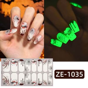 VINEY Bloodstain Halloween Luminous Nail Sticker Pumpkin Eyeball Nail Polish Gel Film Decorative Star Moon 16 Fingers Set Nail Polish Sticker Nail Art