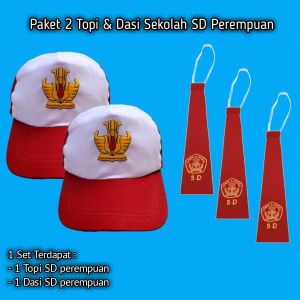 paket 2 Topi & Dasi Sekolah - Perlengkapan Sekolah Anak SD Laki Laki & Perempuan / R S