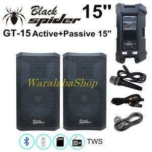 Speaker Blackspider Aktive+Pasif GT-15  ECHO / 15 inch 2unit  Bluetooth  usb  sd card  Radio