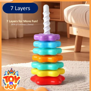 [Toy N Joy] Rainbow Spin & Stack Tower Colorful Educational Toy for Kids Intellectual Development Hands-On Learning Sensory Development