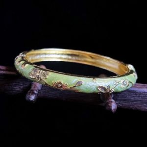 WEHUAN Double Bangle Chinese Cloisonne Bracelet Enamel Traditional Peony Filigree Flower Bangle India Chinese Womens Hand Bracelet Gifts for Women Girl