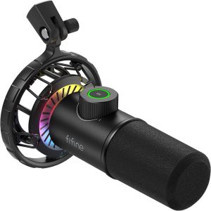 Fifine K658 USB Gaming RGB Dynamic Gaming Microphone for PC with Tap-to-Mute Button Plug & Play with Headphone Jack