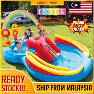 🇲🇾 🏆 INTEX 57453 Rainbow Ring Play Center Children Toy Play Ground Inflatable Kids Swimming Pool Water Slide Kolam Mandi