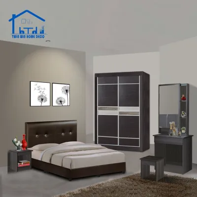 (Only KL & Selangor area)[King]Twin Win Home 4 Feet Sliding Bedroom Set - 5 Piece Set In 2 Color/Wardrobe/Dressing Table/Bedside Table/Stool/King Divan Bed