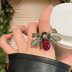 shiqinbaihuo Dễ thương men côn trùng Nhẫn đầy màu sắc lấp lánh Rhinestone bọ rùa Bọ Cánh Cứng Vòng Punk Y2K đồ trang sức quà tặng cho phụ nữ