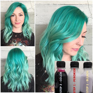 (FREE bleach set) Direct Turquoise Hair Color Kit (10minutes )100ml+Free Bleach&Peroxide(100ml) Blue green hair biru hijau dye rambut peacock green hair dye permanent dye Muslim friendly peacock hair
