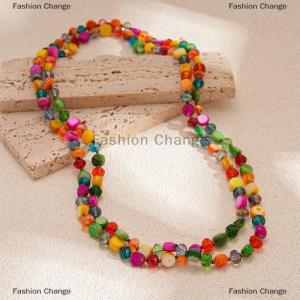 [COD] Fashion Change Boho Double-layer Colorful Long Necklace For Women Vintage Irregular Beads Jewelry Female Summer Vacation Holiday Gifts