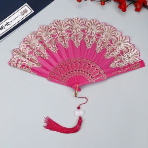 SJJL Dập Quạt gấp Đạo cụ ảnh Thêu Quạt mạ vàng Chất lượng cao Nhiều màu sắc Quà tặng quạt cầm tay Đồ trang trí tiệc cầm tay
