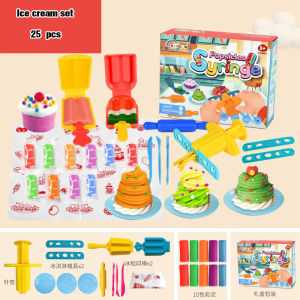 39 Pcs Non-Toxic Colored Clay Mold Set Hamburger Noodle Ice Cream Machines Toy for Kids Kindergarten Ages 0-12 Educational Play Dough Plasticine Creative Birthday Christmas Gift