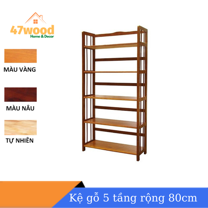 Kệ sách 5 tầng 80cm, gỗ cao su - Kệ gỗ đa năng 5 tầng rộng 80cm