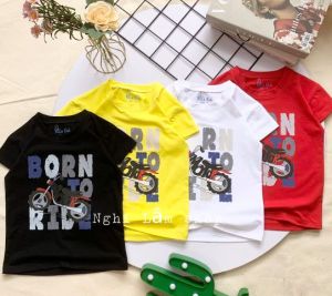 Áo thun ngắn tay bé trai in hình mô tô chất liệu thun cotton 100% co giản 4 chiều mềm mịn mát cho bé từ 10-36kg