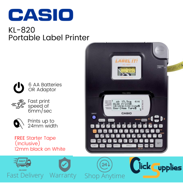 Label Printer Casio EZ Label KL-820 Prints up to 24mm Tape Width