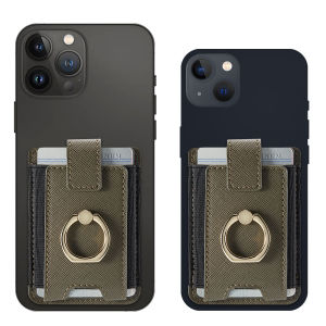 8 Card Holders RFID Blocking Wallet Stickers Card Bag Phone Finger Ring Cross Pattern Phone Holder Stand PU Leather Case