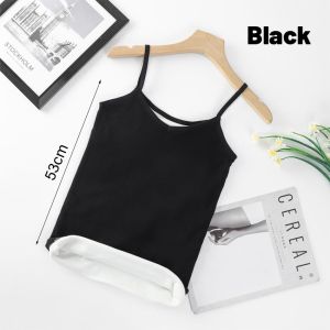 Winter Velvet Thickened Undershirt Tops Women Solid Slim Cozy Thermal Underwear Camisole Warm Sling Vest Top Bottoming Clothing Thermal Vest Womens Autumn and Winter Traceless Thermal Fleece-Lined Thickened Inner Wear Close-Fitting Sleeveless Top