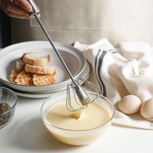 Semi-Automatic Stainless Steel Self-Turning Egg Beater Manual Hand Whisk Mixer 10 Inches For Egg Cream Flour Baking Kitchen Tool