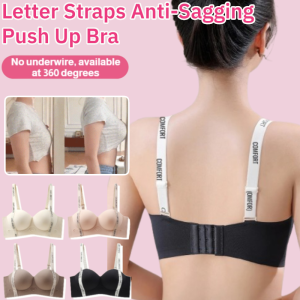 Letter Straps Anti-Sagging Push Up Bra Big Breasts No Steel Ring Push Up Half Cup Underwear Seamless Womens Lingerie