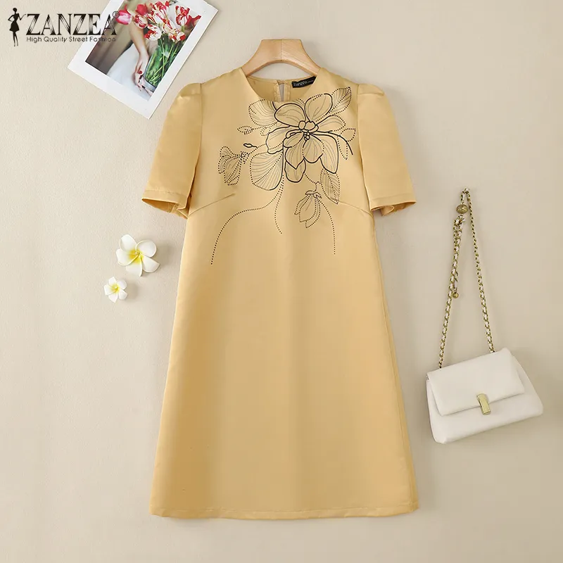 dignified casual dress Casual Womens Polyester Mid Calf Floral Patchwork Dress Natural Waistline Up To 50% Off