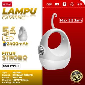 AOKI Lampu camping praktis 2400mah daya tahan lama dual baterai senter dimmer dapat digantung