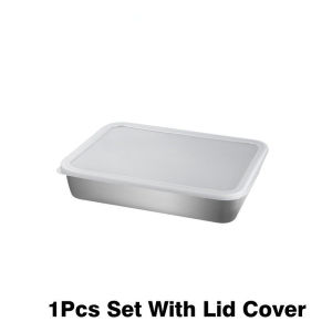 Stainless Steel Square Plate Tray With Lid Rectangular Food Storage Pan Commercial Dish Tray Large Refreshing Lunch Box Container