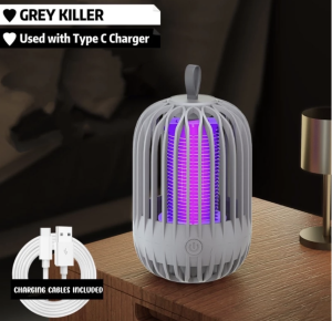 Mosquito Killer Lamp – UV Bug Zapper with Type-C | Plug-In or 2000mAh Battery | Indoor Outdoor | White/Grey