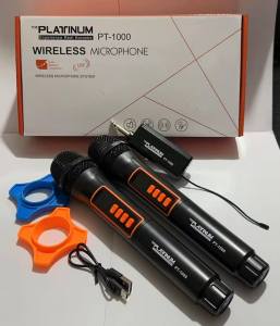 Platinum PT-1000 Professional Dual UHF Wireless Microphone Build In Volume And Echo Effect Adjustable For Karaoke With Foam